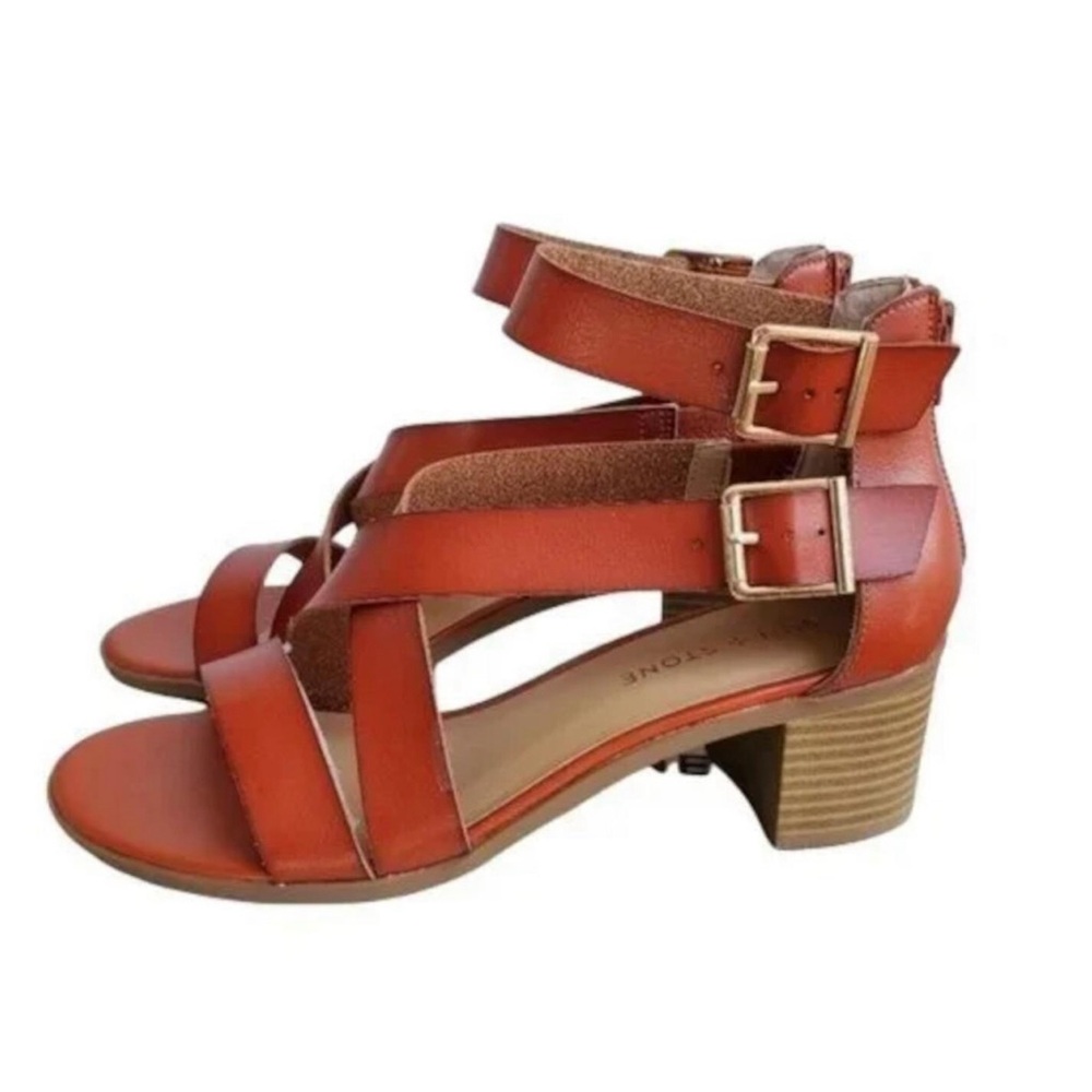 SUN STONE Womens Brown Ankle-Strap Quinn Round Toe Block Heel Sandals 6 M